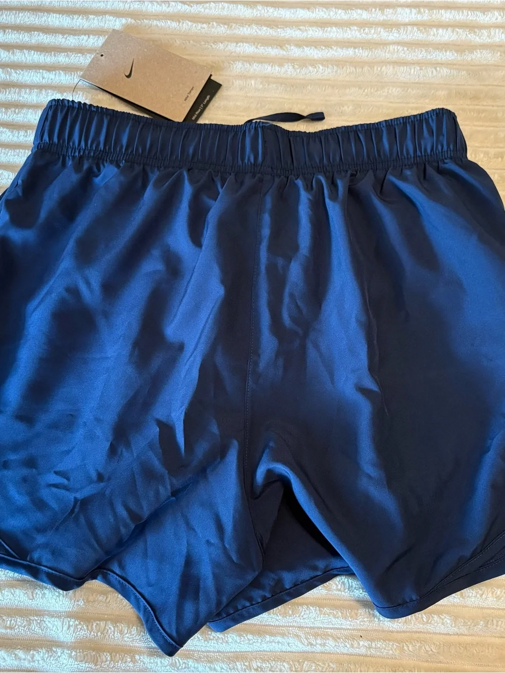 Nike Women's Dark Blue Athletic Shorts with White Swoosh - Picture 2 of 4
